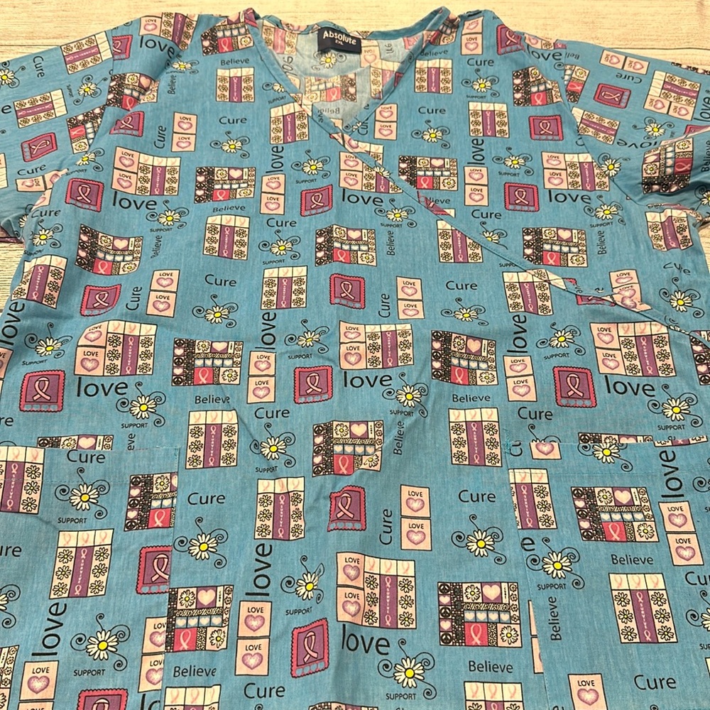 Women’s breast cancer cure support nurses scrub top size 2XL